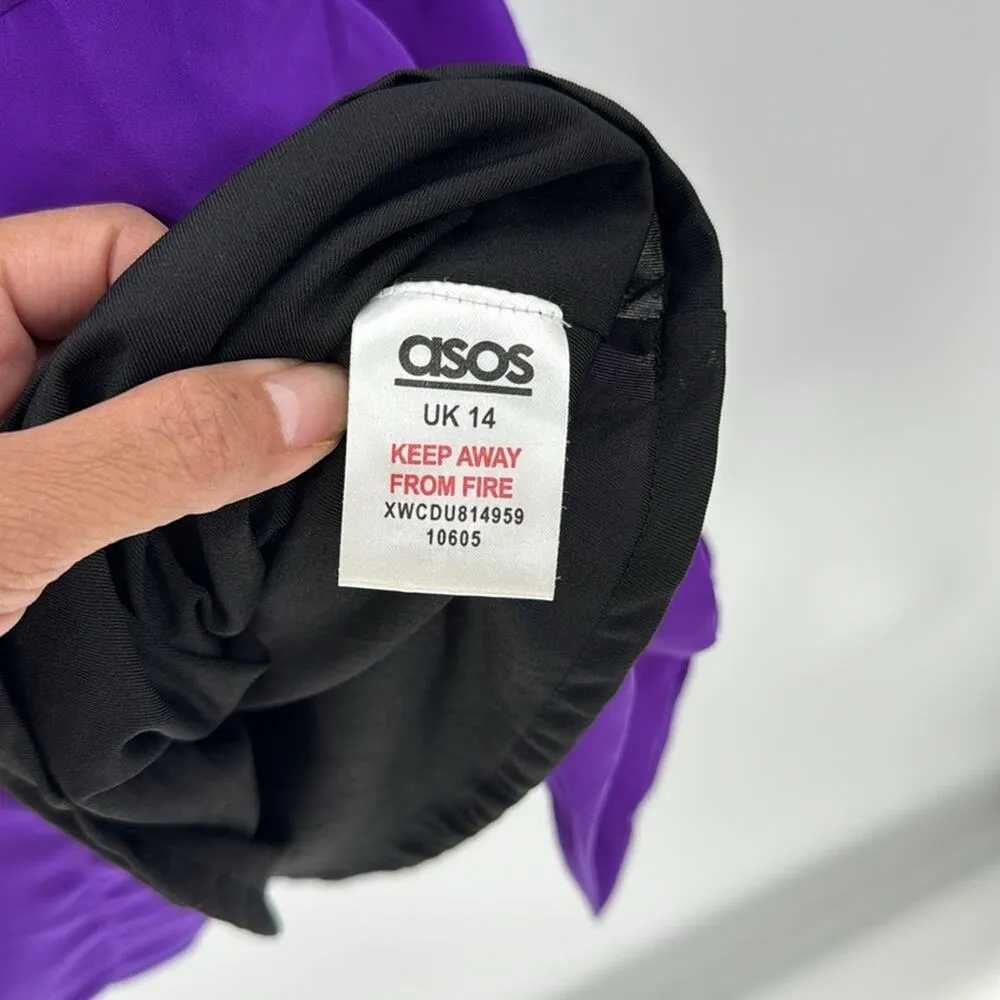 ASOS shimmer purple dropped waist cap sleeve side pockets mini dress versatile - Image 9