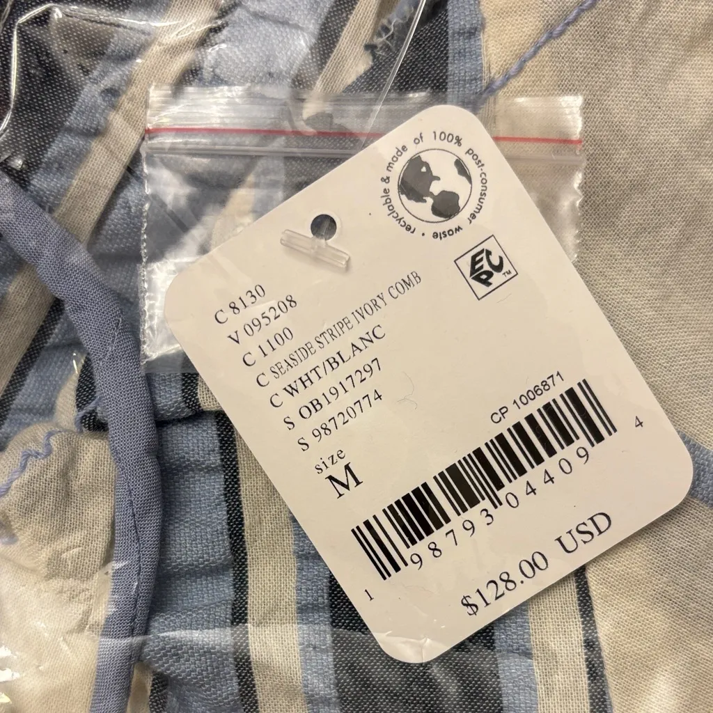 NEW! Free People BOP AROUND Romper M Seaside Stripe Ivory Blue Striped Shorts - Image 2