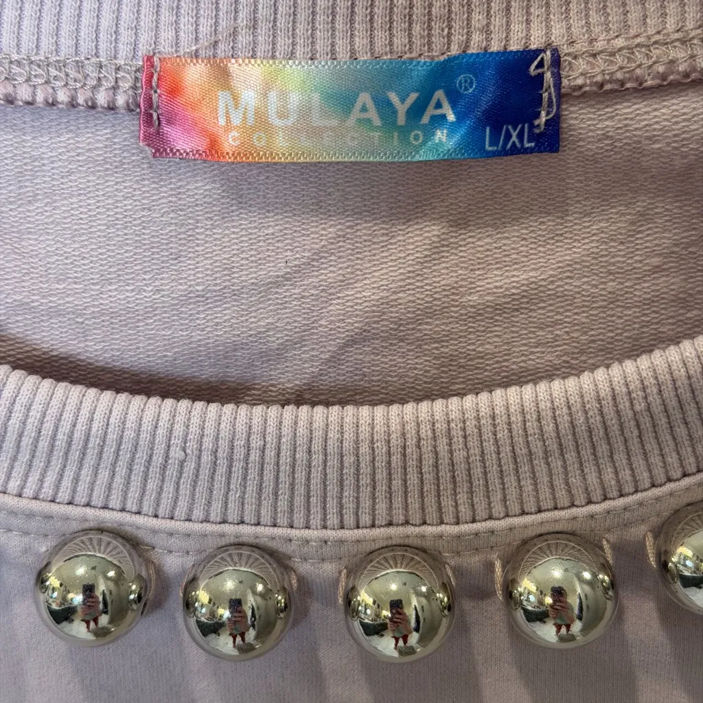 NEW Mulaya Collection Lavender Studded Sweater Size L Edgy Soft Grunge Pastel Purple Size L - Image 6