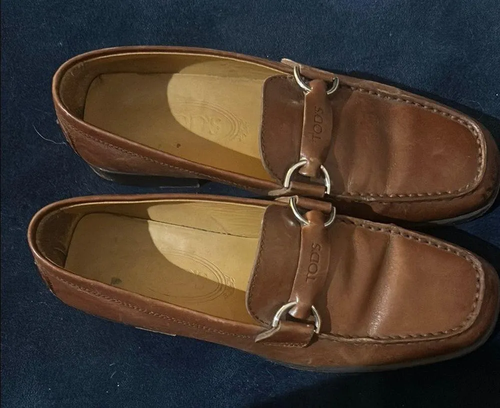 TOD’S GOMMINO LEATHER Driver LOAFERS British Tan Brown Leather Size 36 - Image 5