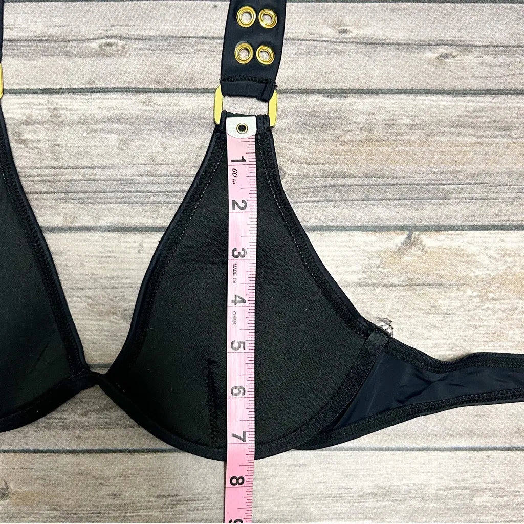 Cyn & Luca Black Halter Underwire Padded Bikini Top NWT Small Gold Tone Rivets - Image 9