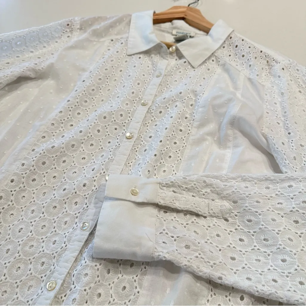 Sundance‎ White Cotton Eyelit Long Sleeve Top Size Large - Image 7