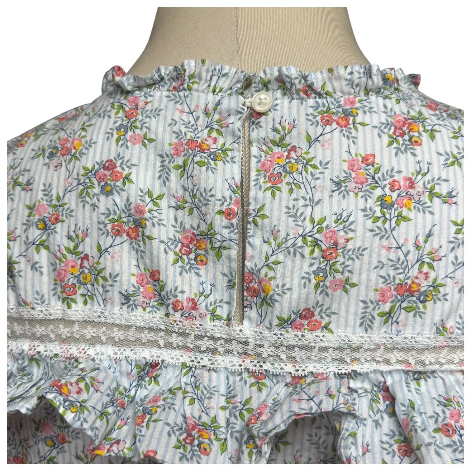 J.Crew Liberty Fabric Winding Roses Sleeveless Dress Blue White Stripe Large - Image 5