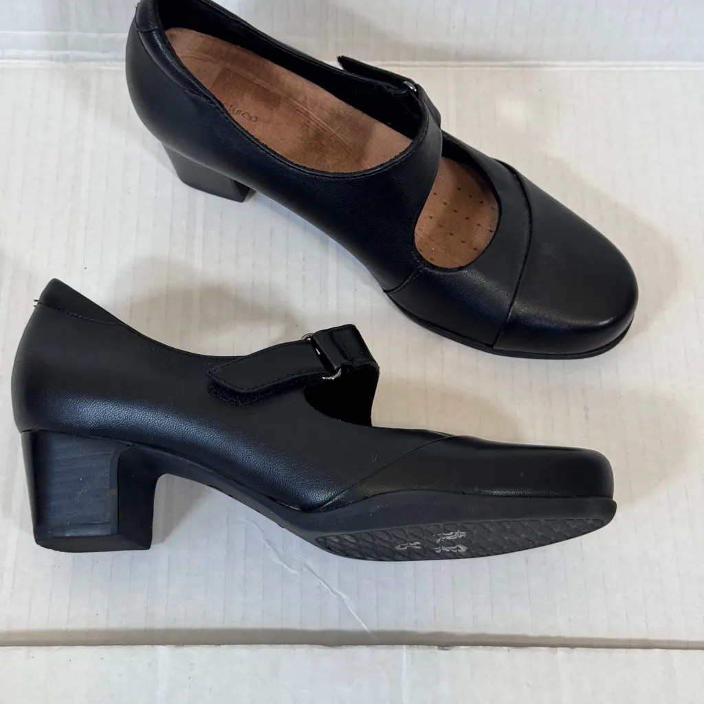 Clarks Black Leather Mary Jane Heels Womens 7.5 Preppy School Girl Shoes Classic - Image 11