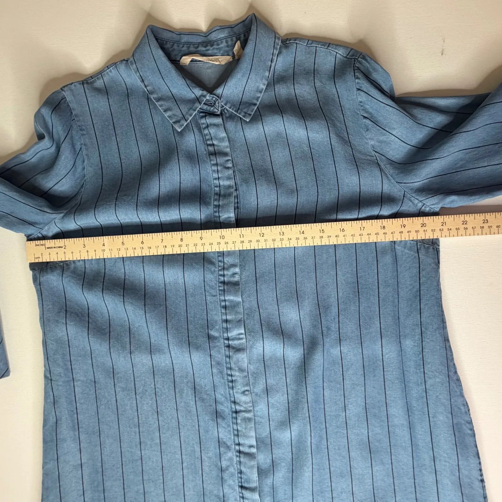 Soft Surroundings Chambray Stripe Button Up Shirt Medium Blue Tunic Soft Relaxed - Image 8