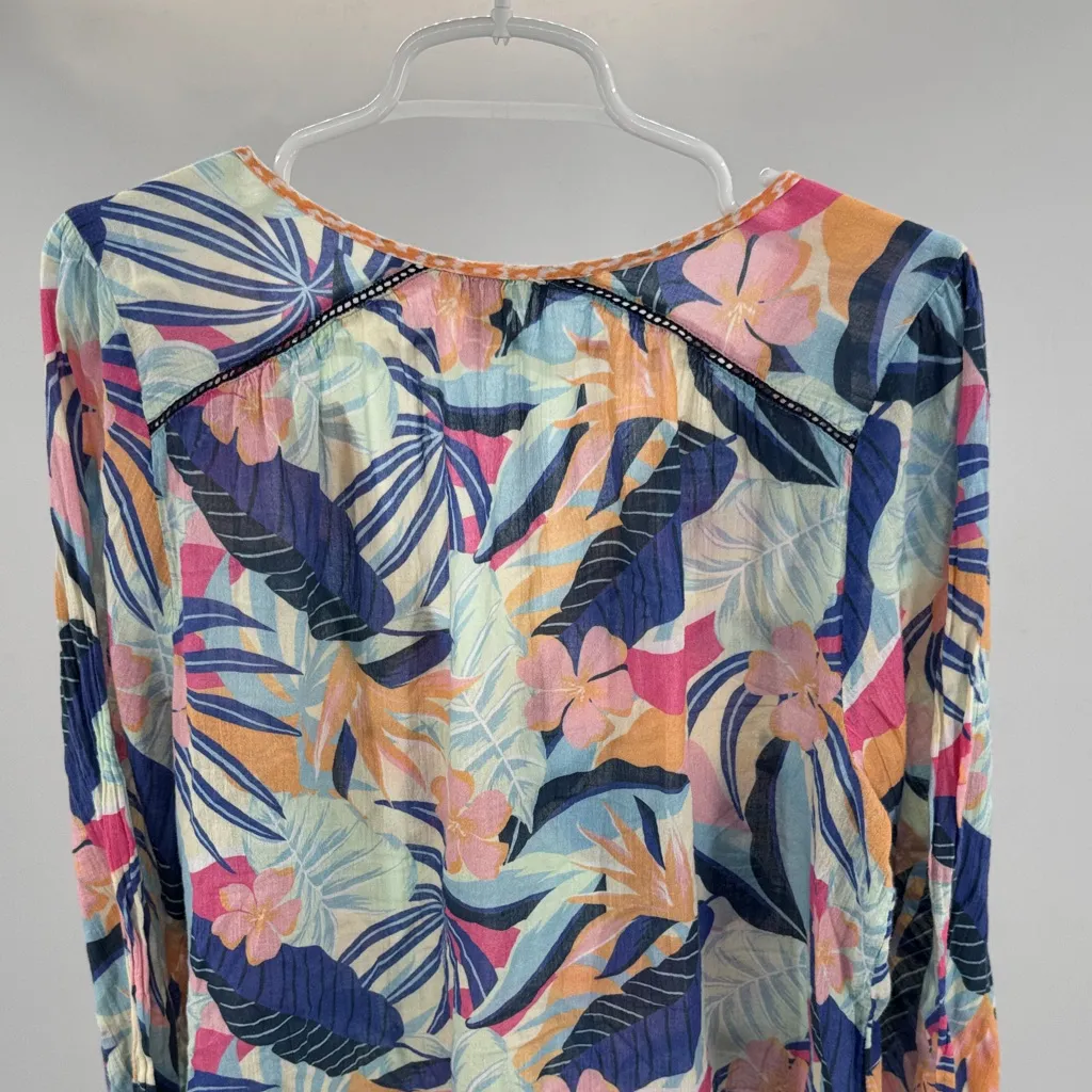 Sundance Multicolor floral tropical lightweight cotton button up top L flowy Pink Size L - Image 3