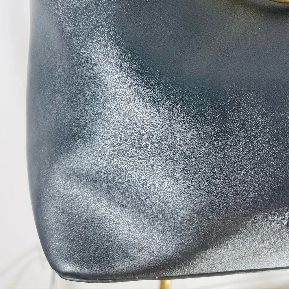 Nine West Soft Leather Black Handbag w Large Brass Gold Handles & Optional Strap - Image 12