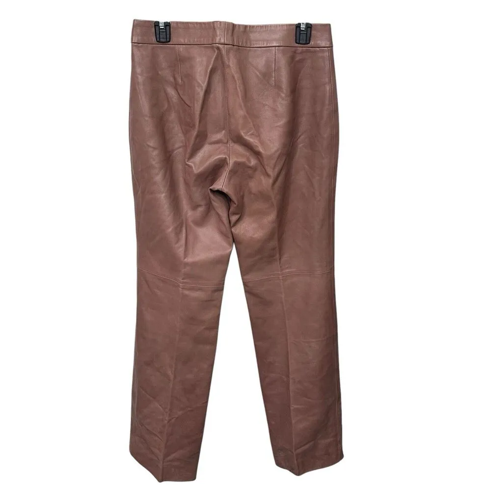 St John Collection Women's Size 8 Brown Lamb Leather Silk Lined‎ Pants Mid Rise - Image 4