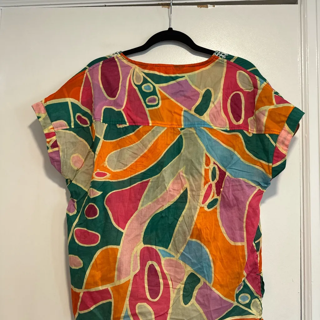 Christian Siriano Women’s z: M Bold Geometric Multicolored Embroidered Print Top Red Size M - Image 2