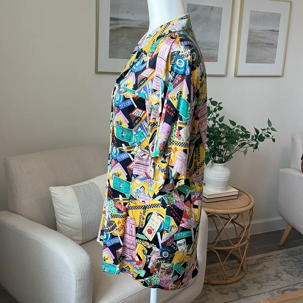 Vintage Nicole Miller 1990 Limited Shopaholic Print Silk Button Down NYC Shirt - Image 3