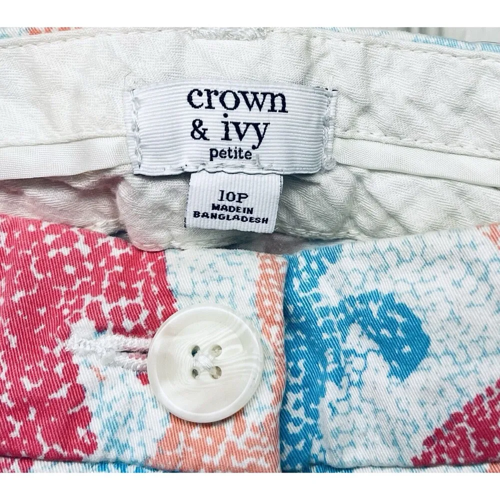 Crown & Ivy Ladies Shorts SZ10P White Coral Reef Orange Teal Pink  4in Inseam - Image 5
