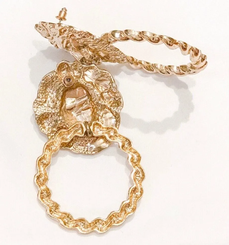 Gold Statement Earrings Lioness - Image 3