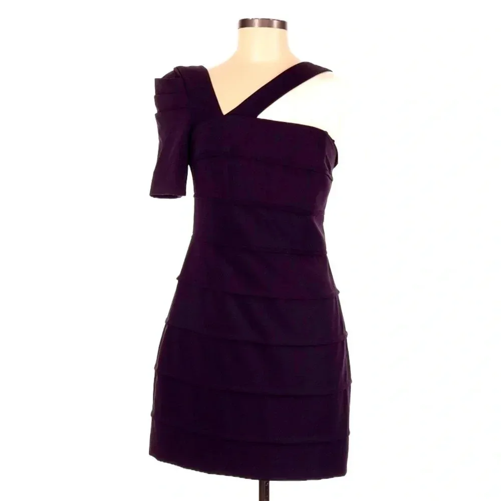 Black Halo | One Shoulder Deep Plum Cocktail Party Formal Dress Size 6 NWT - Image 5