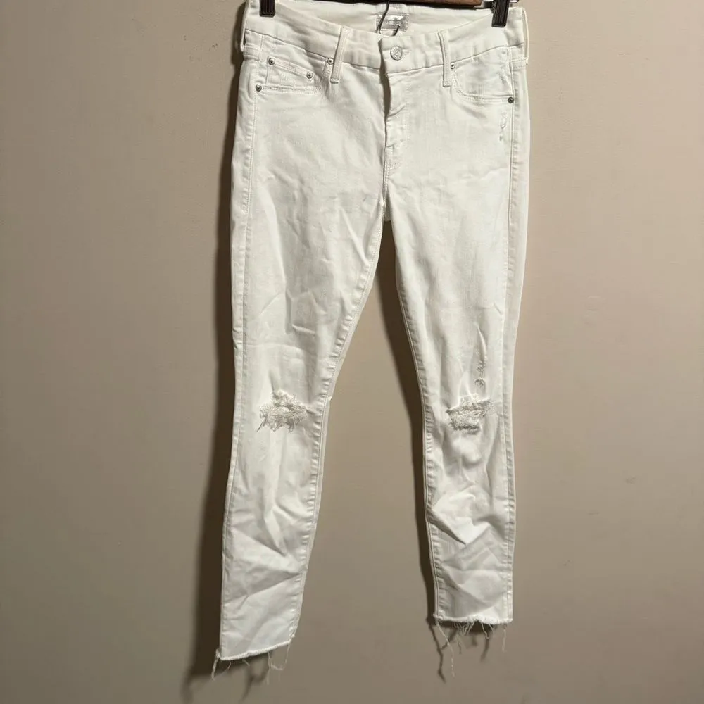 Mother Denim Jeans Looker Ankle Fray Little Miss Innocent White - Image 2