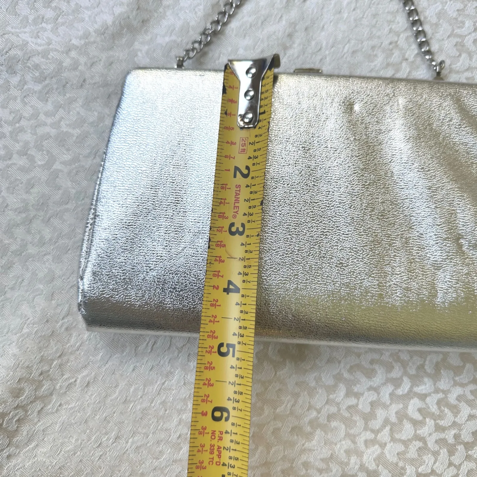Vintage Silver Metallic Evening Bag Clutch with Chain Strap‎ Prom Party - Image 4