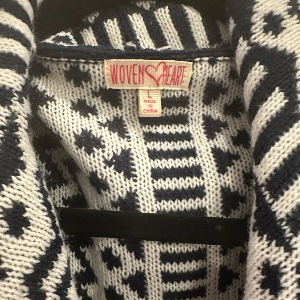 Woven Heart Ski Drape Open Front Cardigan Nordic Fair Isle Shawl Collar Sweater - Image 5