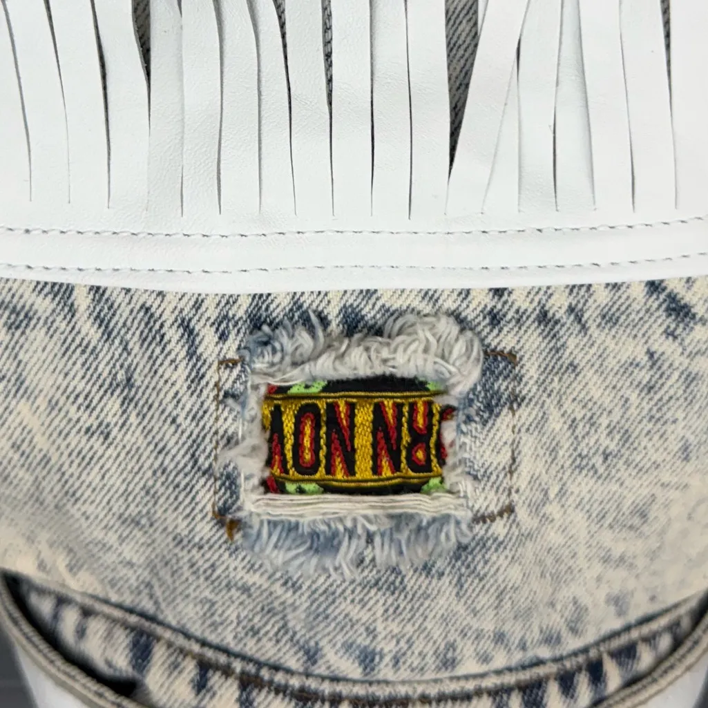 Vintage 80s Acid Wash Denim Fringe Vest & Skirt Set Western Deadstock Punk EUC Blue Size M - Image 9