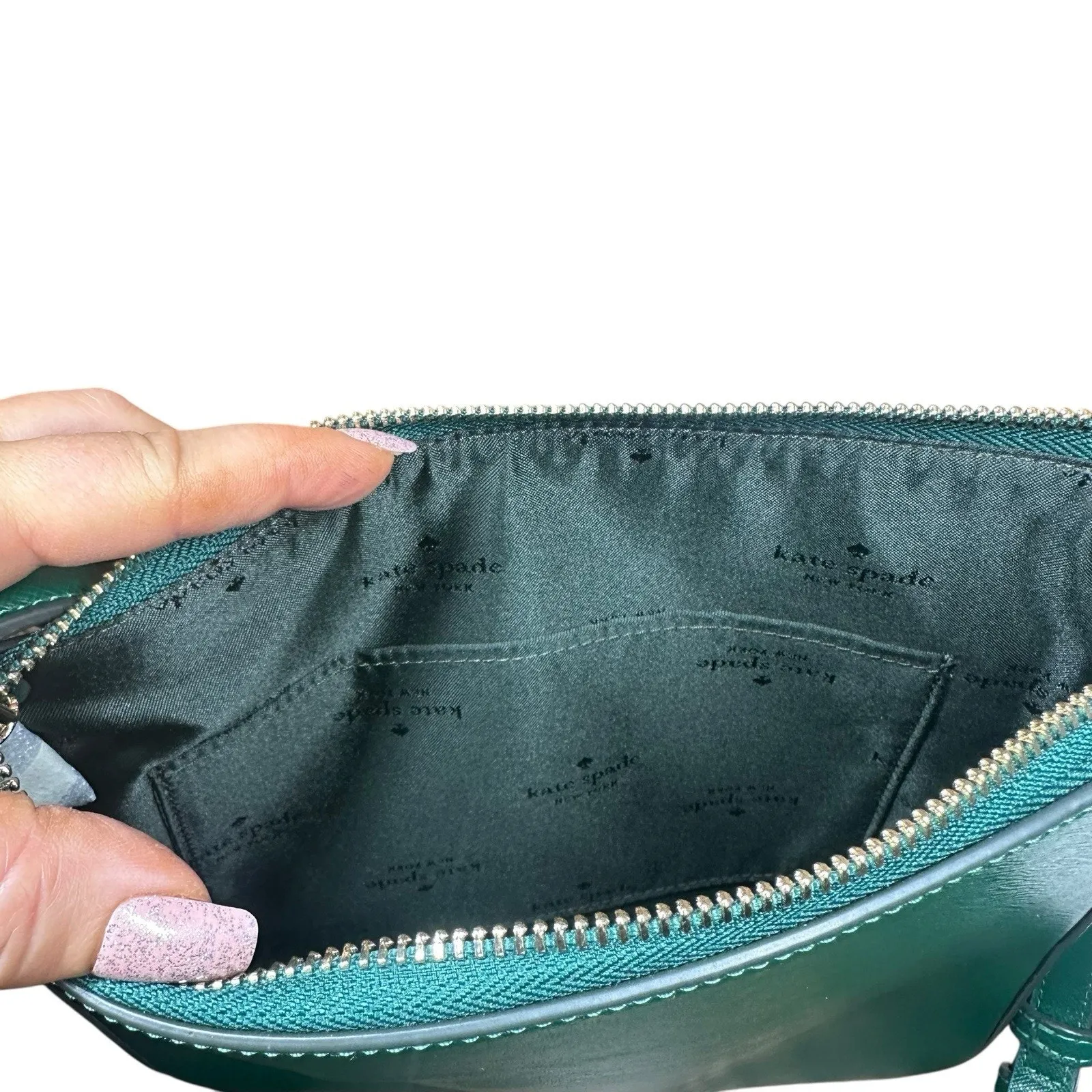 Kate Spade Sadie North South Crossbody Purse Deep Jade Green Leather K7379 - Image 13