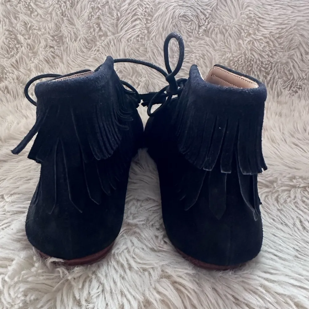 Ulla Johnson Adelaide Black Suede Lace Up Fringe Moccasin Booties Size 35 - Image 8