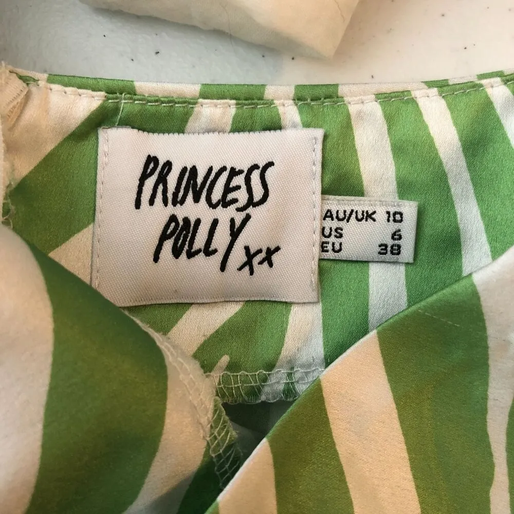 Princess Polly Clueless Mini Skirt Satin Zebra Stripe Green White 6 - Image 4