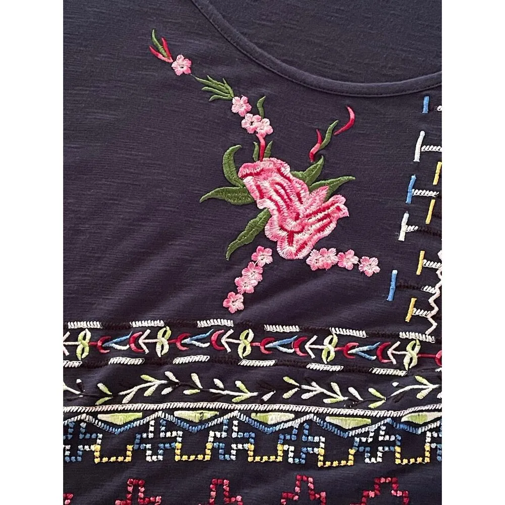 Desigual Damen Black Embroidered Short Sleeve T-Shirt Medium - Image 4