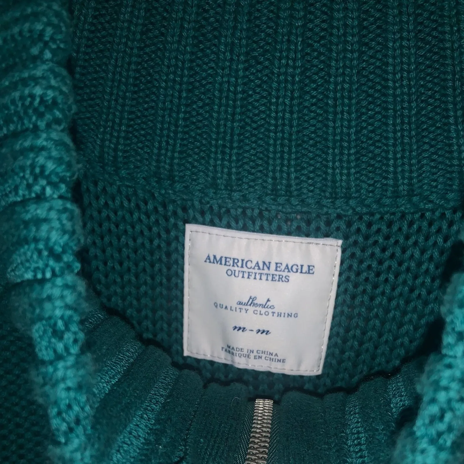 American eagle green zip sweater casual y2k classic knit fall - Image 2