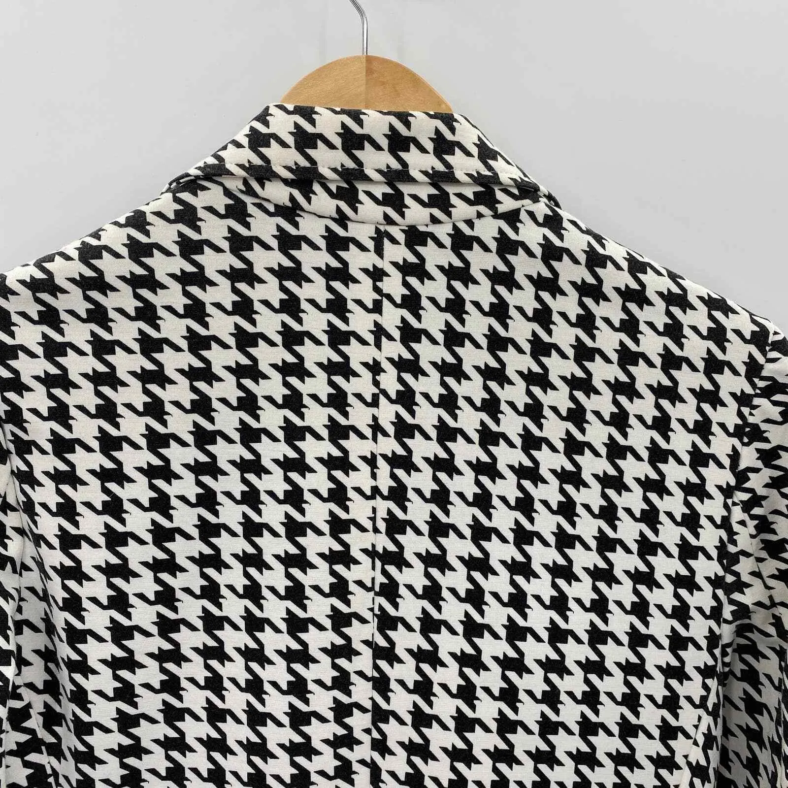Susan Bristol Blazer Jacket Womens Medium Black White Houndstooth Plaid Pockets - Image 7