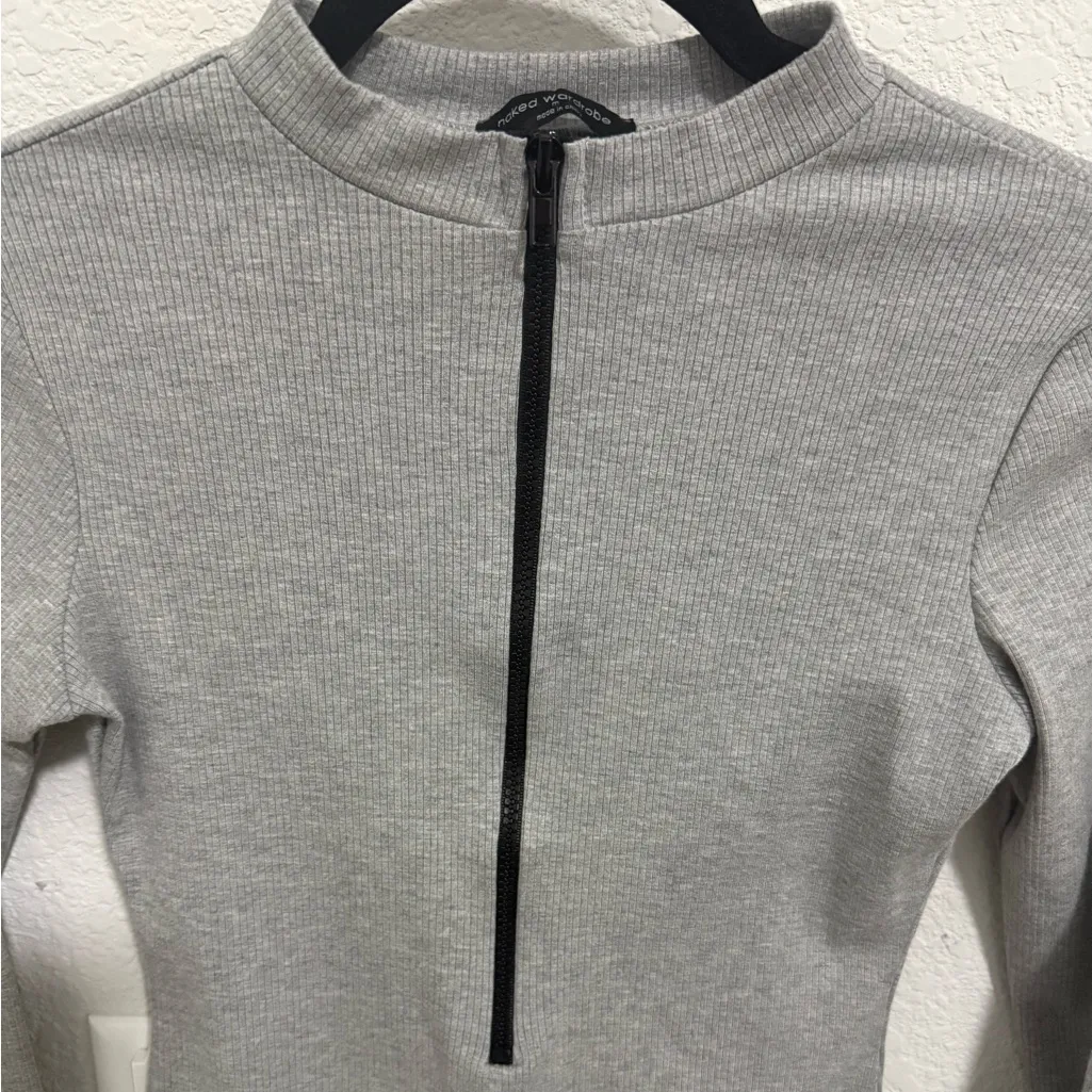 Naked Wardrobe Gray Ribbed Zip It For Me Snatched Mini Dress Size Medium 1/2 Zip - Image 6