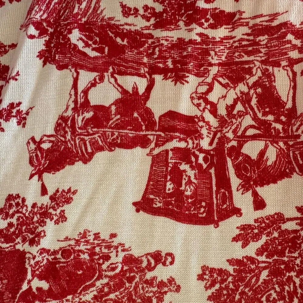 August Silk Knit Button Down Lightweight Red Cream Casual Luxury Cardigan  SZ L - Image 9