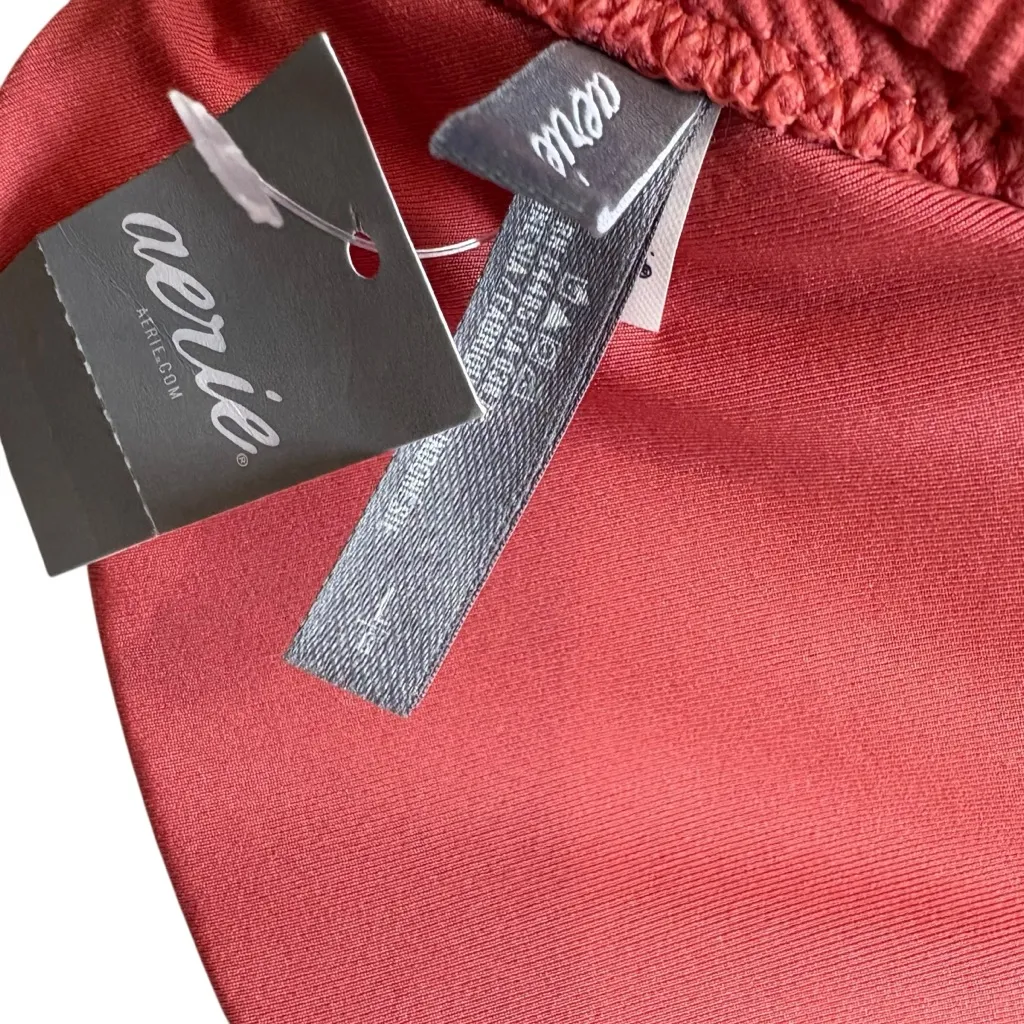 NWT, Aerie Coral Ribbed Padded Knot Front Tie Back Padded Bikini Top, Sz L - Image 10