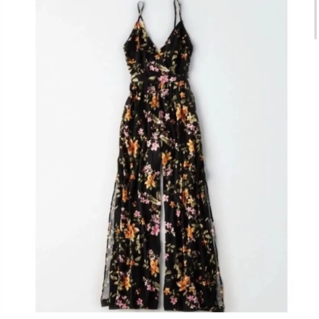 American Eagle Outfitters Romper Jumpsuit Culotte Floral FALL Crepe XS BOHO VNec - Image 2