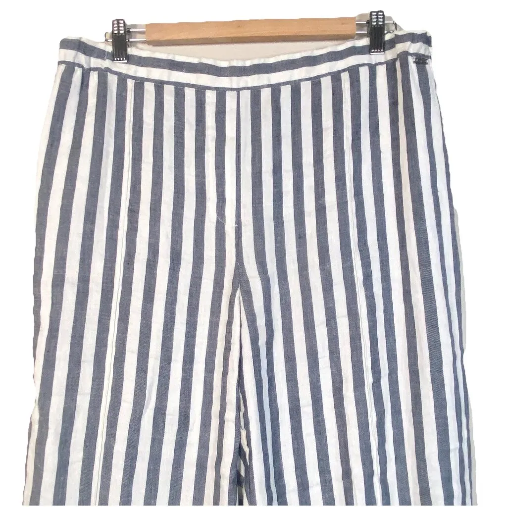 ST. JOHN Fashion Fit Trouser Pants Women’s XL‎ Striped White Navy ($395) Resort - Image 2