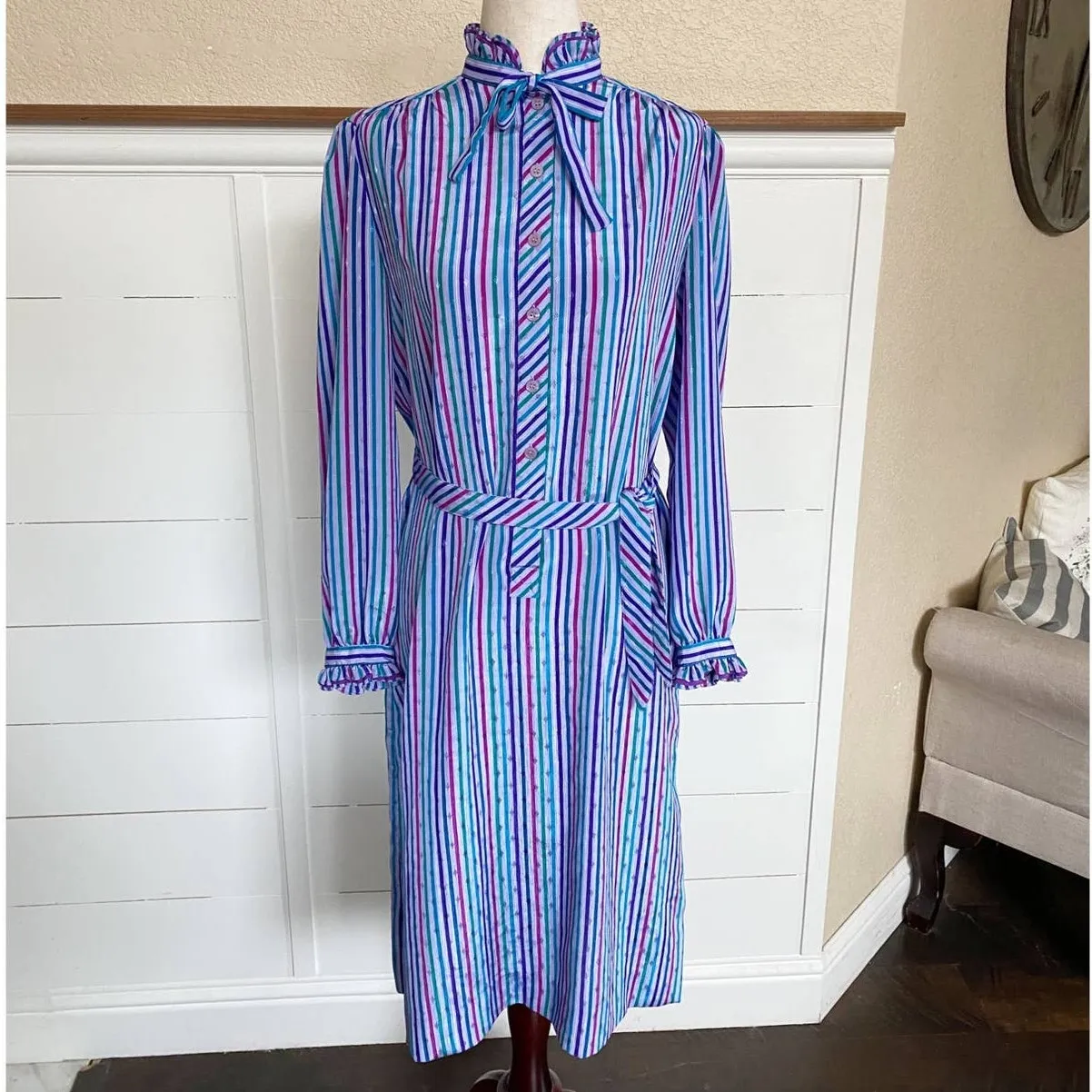 VTG Purple Rainbow Schrader Sport Petites‎ Stripe Dress - Image 6
