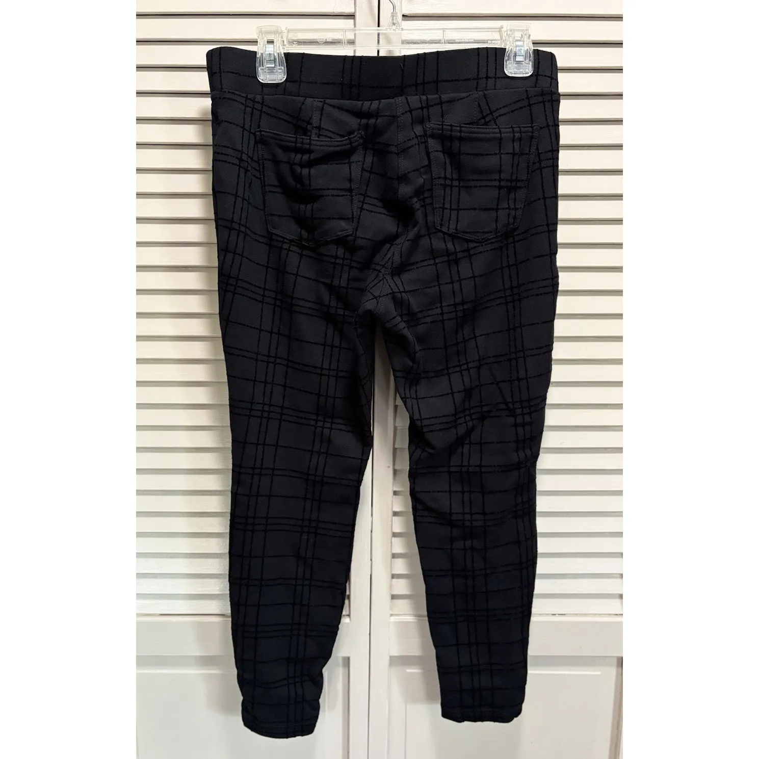 Style & Co Black Plaid‎ Jeggings Size PL Skinny Pockets Mid Rise Elastic Band - Image 3