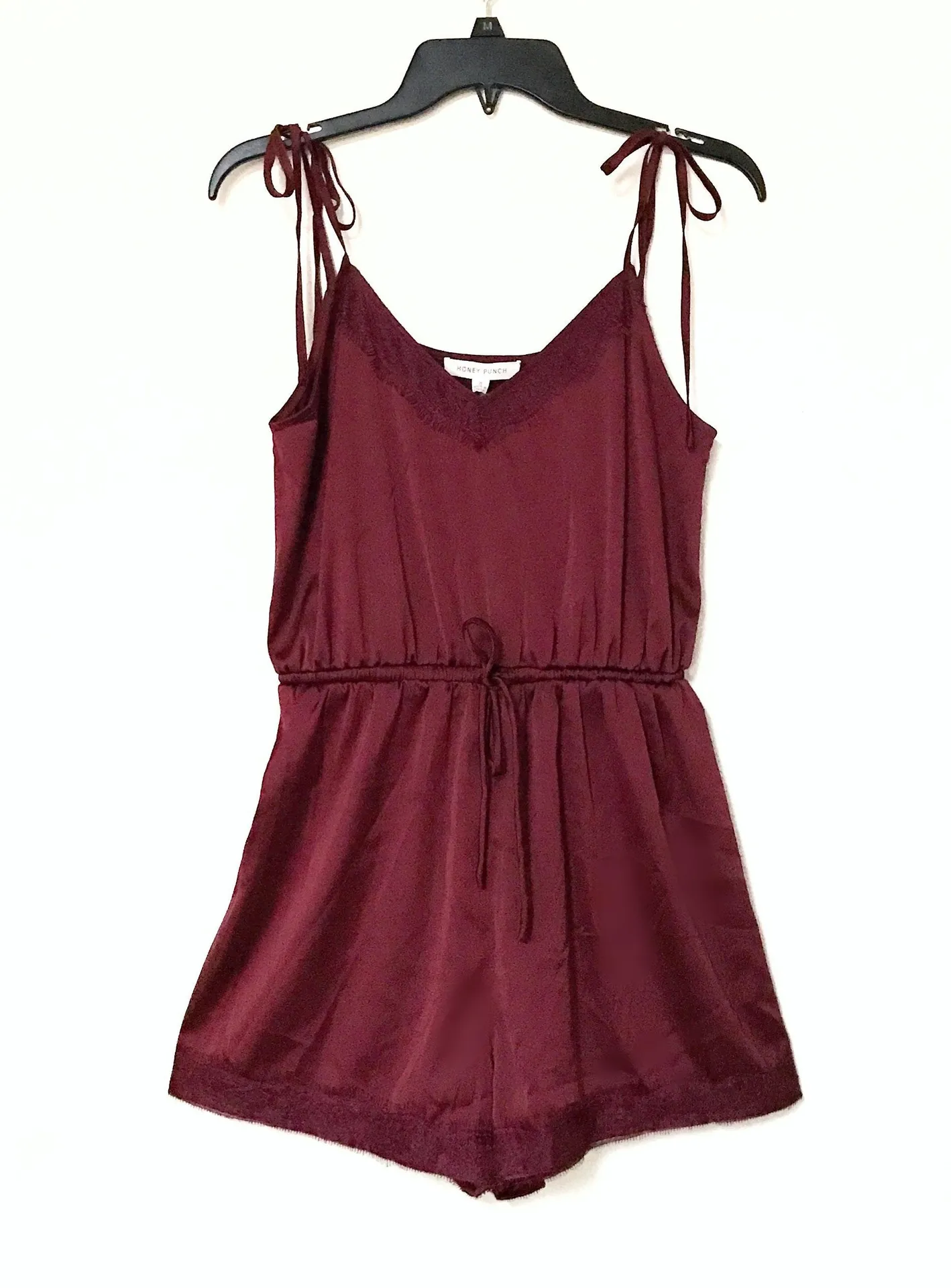 Satin Lace Bow Shoulder Tie Romper - Image 2