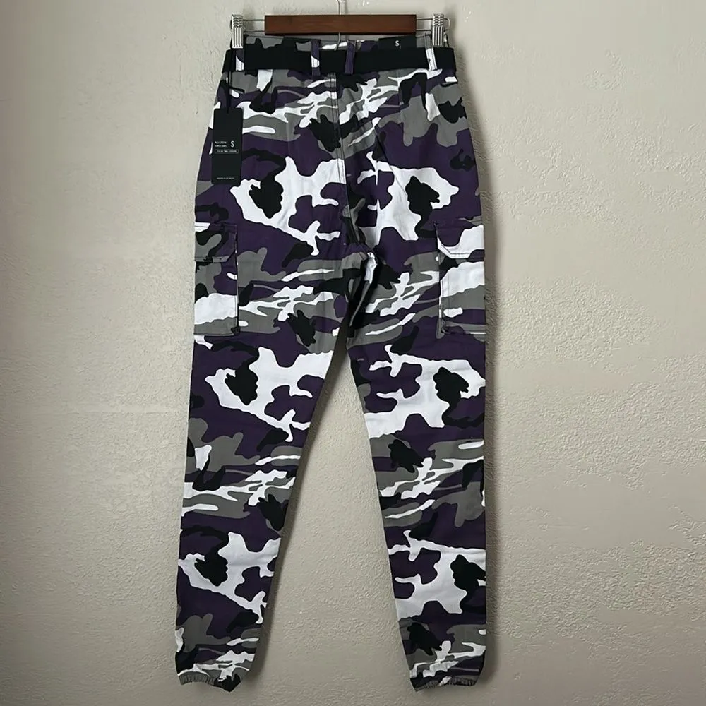 Twiin Sisters Size S Belted Color Twill Jogger Cargo Pants in Purple Camouflage - Image 2