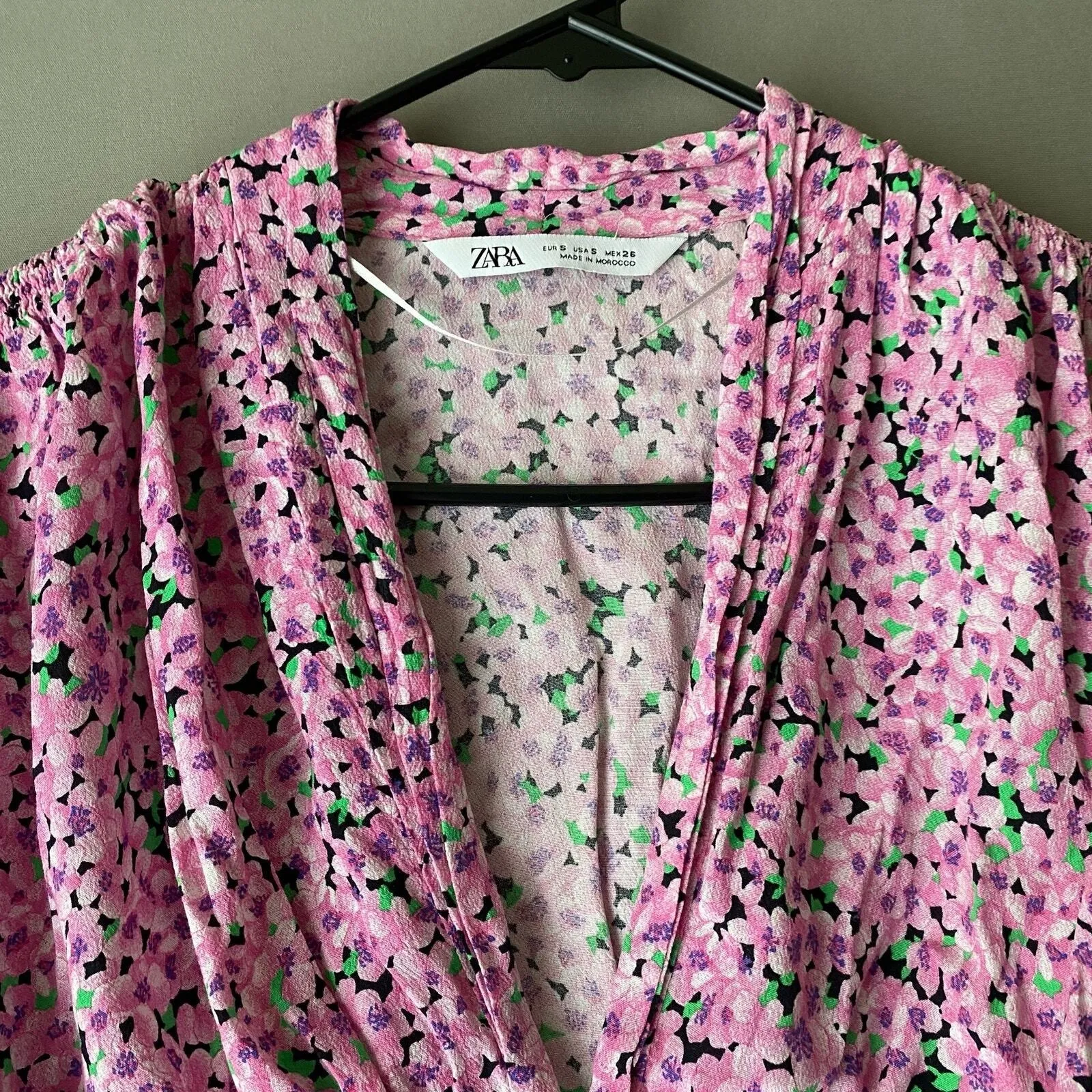 Zara‎ sz S Pink Floral Ruched Crop Top Cottagecore Milkmaid Feminine Blouse - Image 2