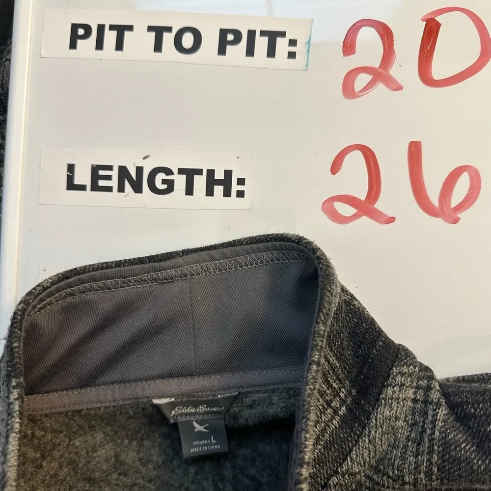 Eddie Bauer Grey Plaid Full Zip Fleece Sweater Women's Size Large - Image 2