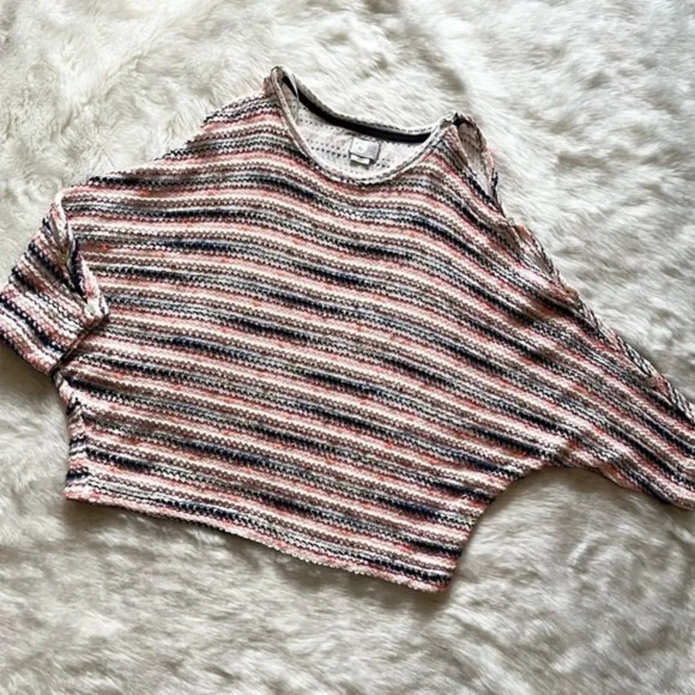 Anthropologie Postmark Malu Spacedye Stripe Cold Shoulder Blouse Sweater Large - Image 5
