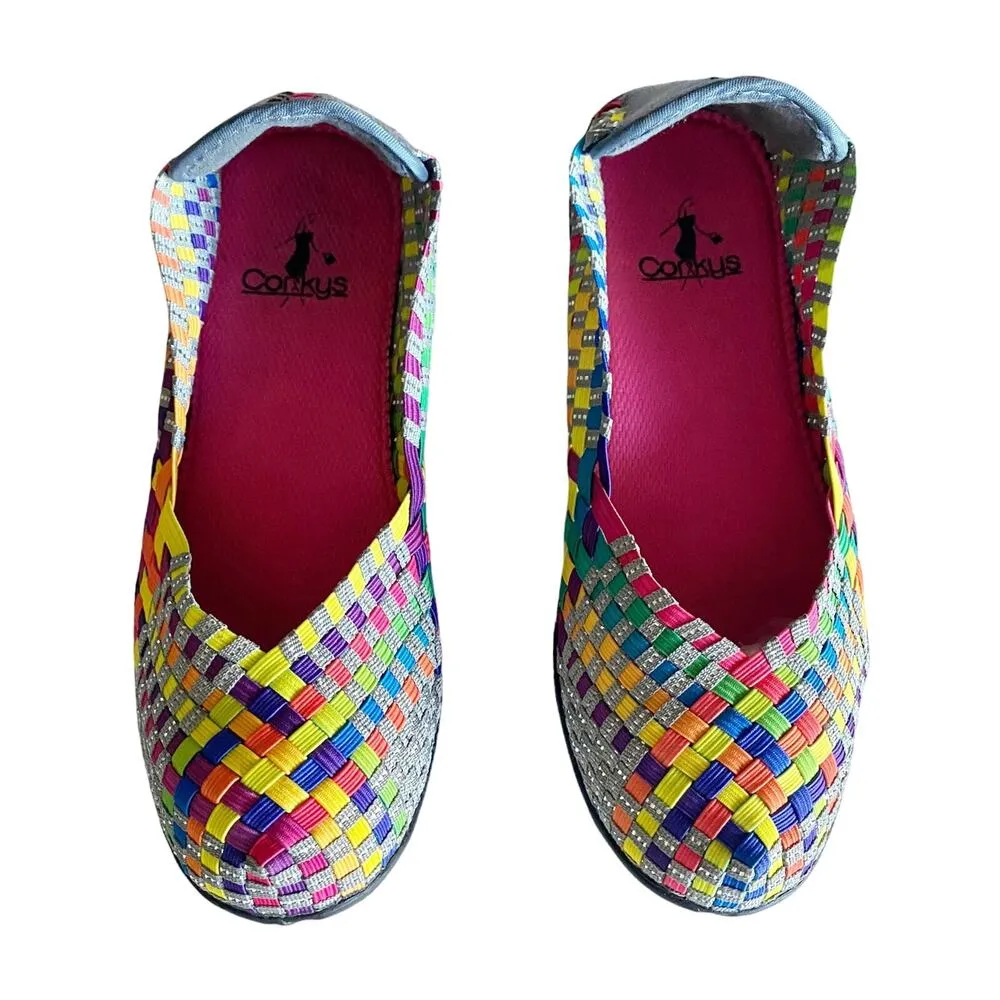 CORKYS Sidewalk Flat Ballerina Woven Multicolor Round Toe Shoe Lightweight 7 EUC Yellow - Image 4
