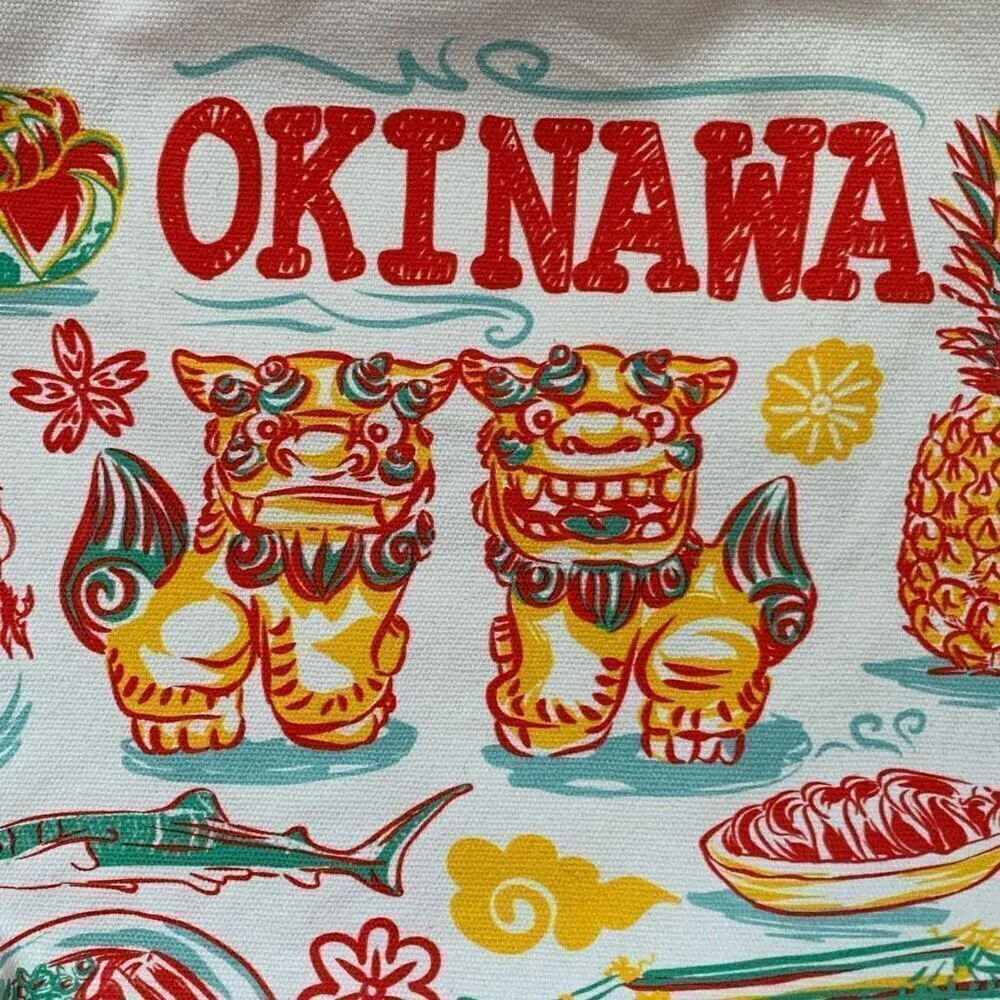 Whereto Okinawa Tote Bag Red Yellow Asian Japanese Dragon Temple Ramen Reusable Red - Image 5