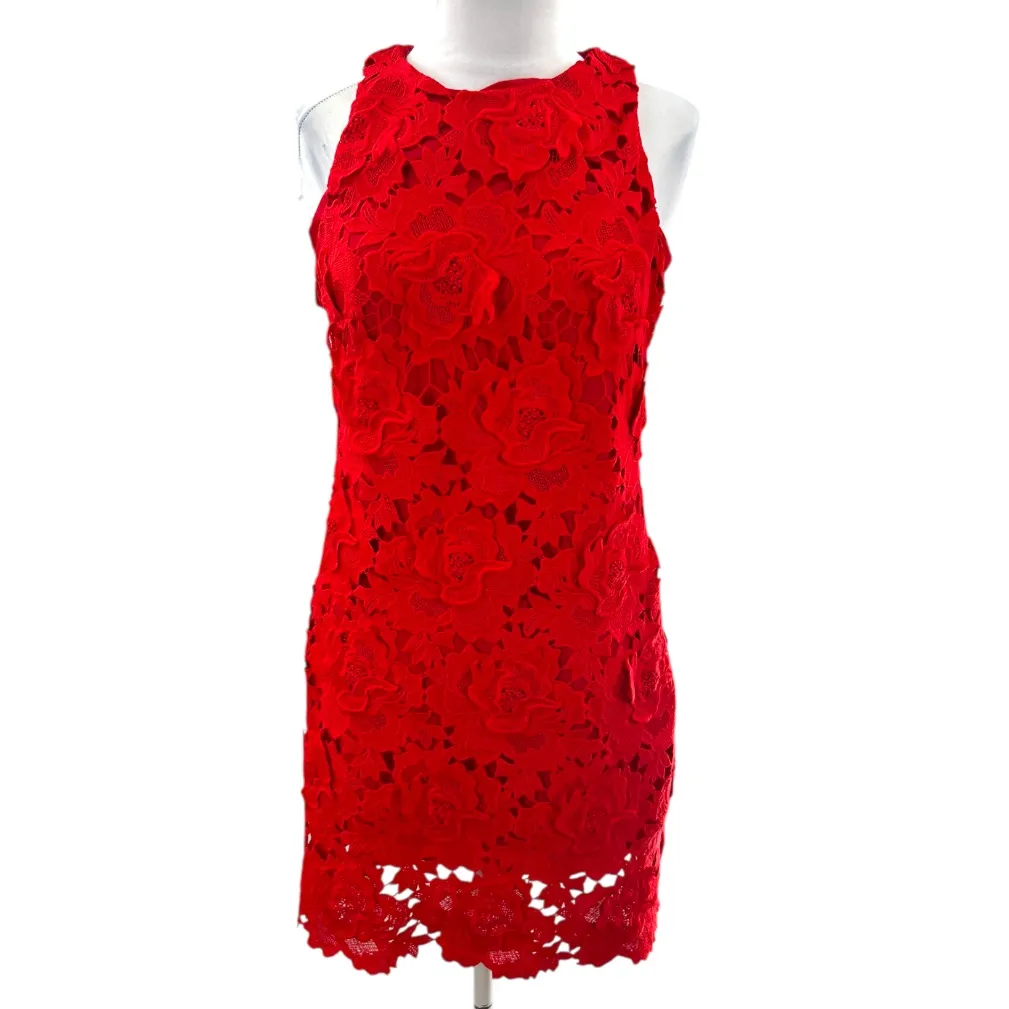 J. CREW COLLECTION Luxe Lace Sleeveless Cocktail Dress Sz 2 3D floral red - Image 3