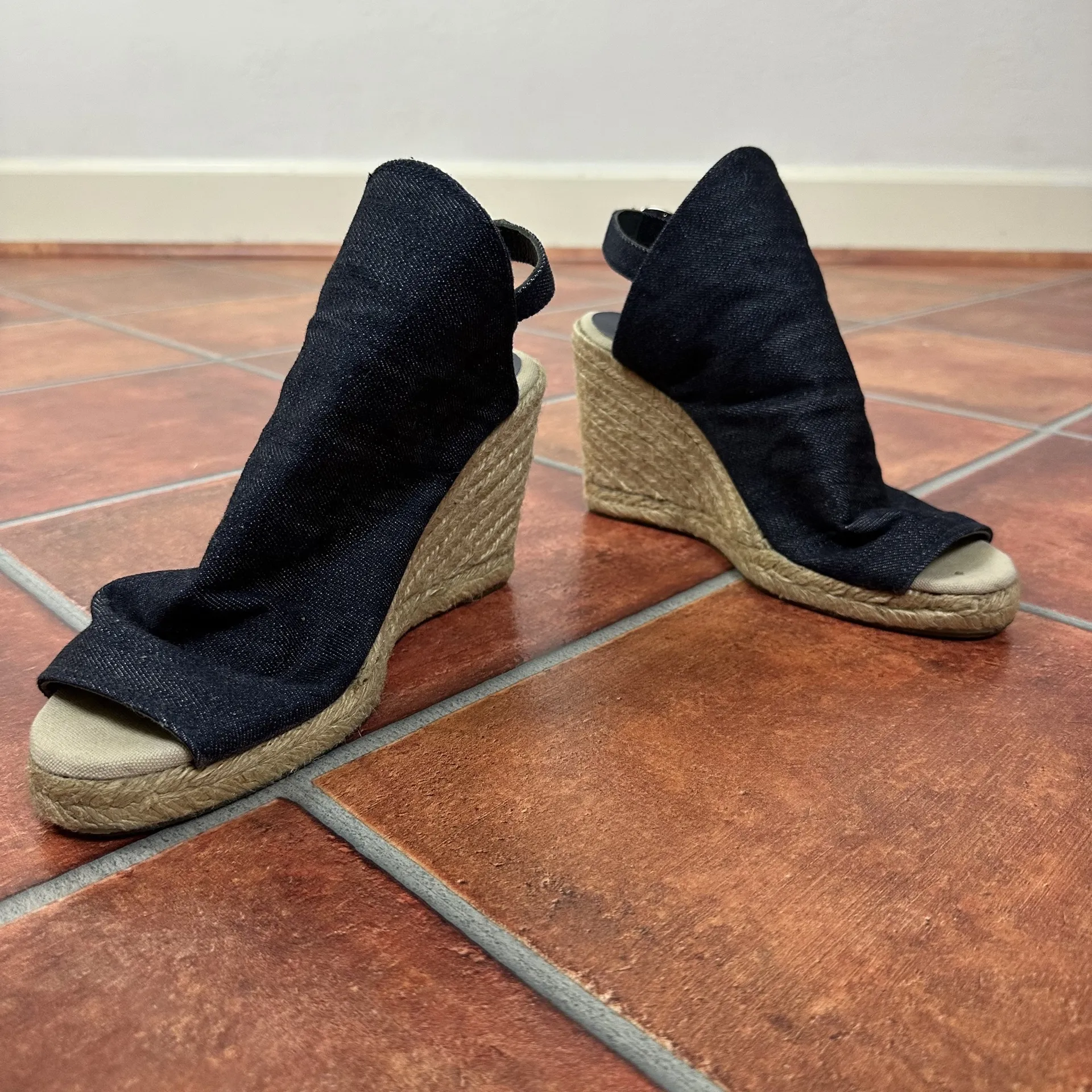 Maria Pino Denim Espadrille Slingback Open Toe Wedge Sandals Size US 9 Blue - Image 2