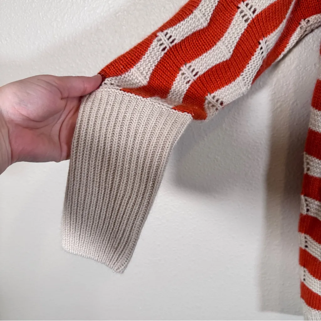 Sherry Taylor Orange Tan Open Knit Striped Sweater Womens L Chunky Fall Casual Size L - Image 8