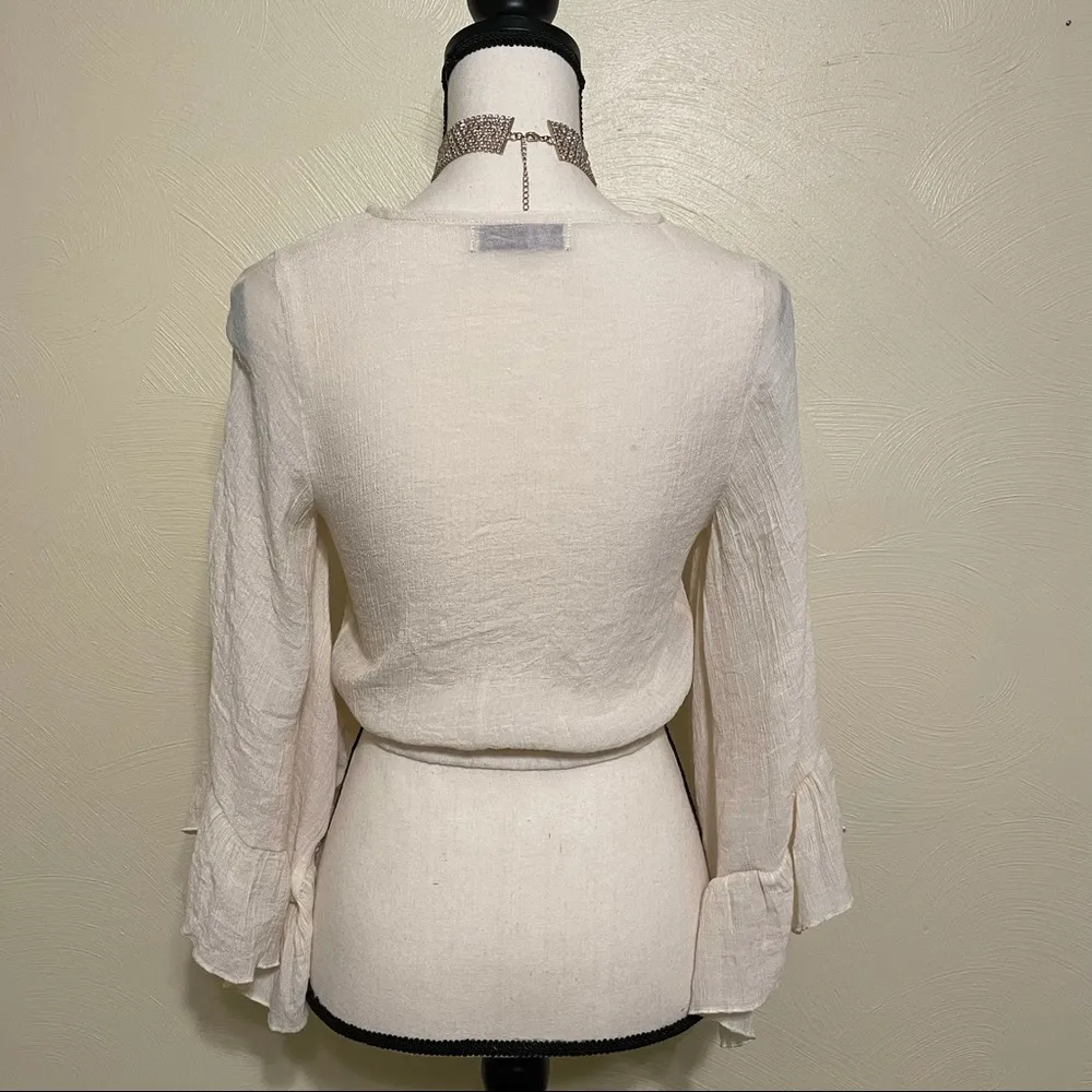 Sheer Bell Sleeve Cream Crop Top Size M - Image 2