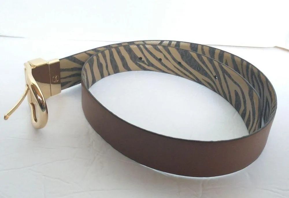 New! MICHAEL KORS Reversible Leather Belt Zebra Print Gold-tone Logo Buckle SM - Image 12