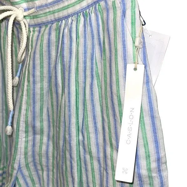 Caslon Pull On Tie Waist Casual Shorts Striped Green Blue NWT XS - Image 2