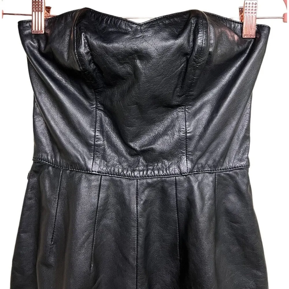 VINTAGE LEATHER BERMANS MINI DRESS STRAPLESS SIZE 4 - Image 3