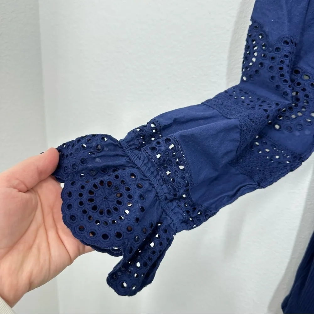 J.‎ Crew Women's Size Small Navy Ruffle-trim eyelet Top vintage rib Feminine - Image 3