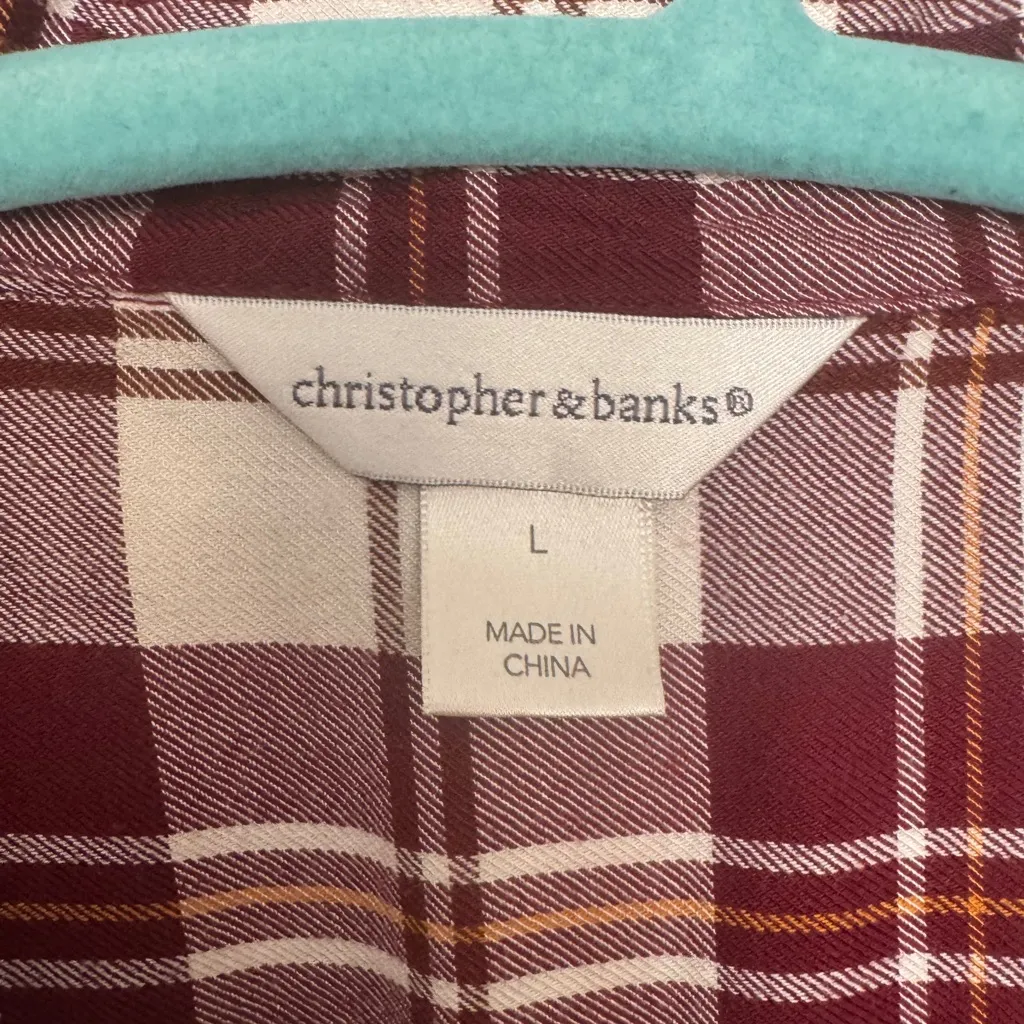 Christopher & Banks Burgundy Plaid Button Down Shirt - Image 4